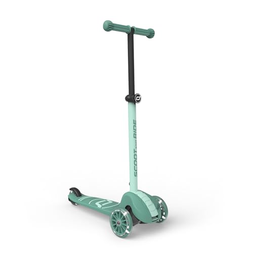 Scoot & Ride Highwaykick 3S Kinderroller ab 3 Jahren H&ouml;henverstellbar 2-Fach Lenkung LED-R&auml;der Zusammenklappbar Scooter f&uuml;r Kinder 96-130 cm (Forest)