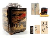 Amazon.co.jp: 中尾喜久二輪島塗細密高蒔絵富士四景香炉黄布 共箱付