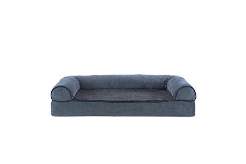 Image of Furhaven Orthopedic Dog Bed for Medium /Small Dogs w / Removable Bolsters & Washable Cover, For Dogs Up to 35 lbs - Sherpa & Chenille Sofa - Orion Blue, Medium
