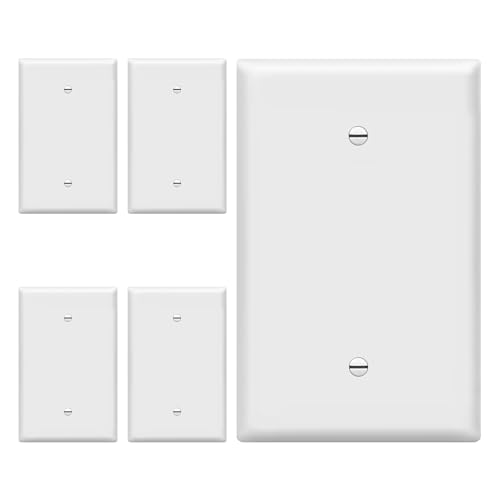 Image of ENERLITES 5 Pack Oversized Blank Wall Plate Cover, 1-Gang, White | Jumbo size 5.5 inch x 3.5 inch, cover unused electrical box /outlet /switch, unbreakable polycarbonate, UL-listed, easy to install