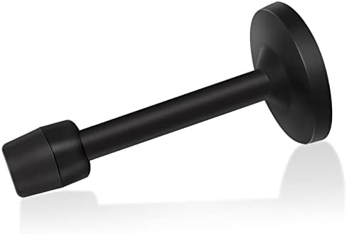 Door Stop, 5 Inch Long Door Stopper, Black Wall Mount Doorstops Stainless Steel Solid Rigid, No Odor Rubber Tip, Heavy Duty Rubber Door Stop Brushed Satin Door Holder Wall Protector