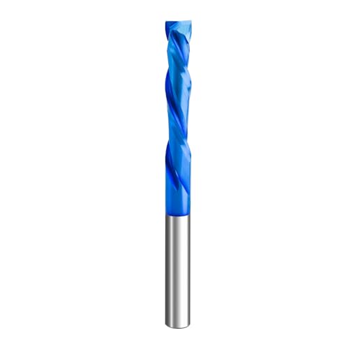 Image of Solid Carbide Compression Bit 1 /4 Shank with Nano Blue Coating Extra Long 3 inch Overall Length 1 /4 inch Cutting Diameter CNC Up Down Cut Carbide Spiral Router Bits for Woodworking