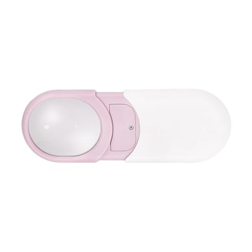 MEELYHOME LED Lighted Slide-Out Aspherics Magnifier Pocket Jewelry Magnifying Glass 10X Reading Magnifier For Reading Close Work, Pink