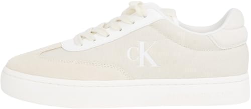 Calvin Klein Sneaker con Suela Cupsole Mujer Classic Low Mix de Lona, Blanco (Creamy White/Bright White), 41