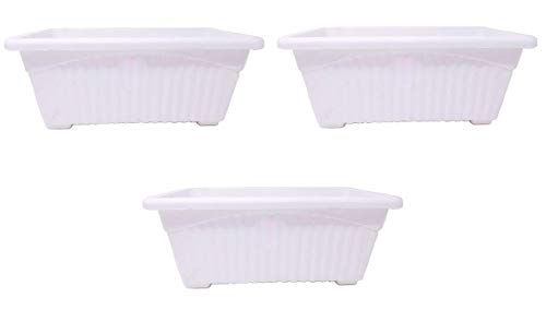 Image of Go Hooked Rectangular Plastic Pots for Plants, Jupiter Flower Pots for Home, Window Display, Garden (Set of 3, White) (35 x 18.5 x 15 cm)
