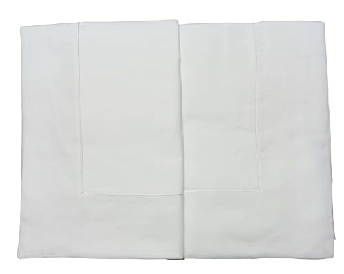 RICAMI FIORENTINI BALDI Parure de lit 100 % coton avec volants en lin, drap housse + taies d'oreiller avec volants. Produit artisanal toscan (blanc, pour lit double)