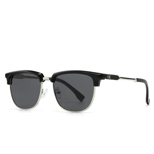 Lunettes de soleil vintage UV400 pour hommes et femmes modèle C1 argent noir