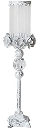 Cast Iron Glass Flower Candle Holder Dining Table Decoration Candle Lamp Old Fashioned Nostalgic Home Living Room Bedroom Decoration Candlestick (Brass)