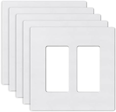 ELEGRP 2-Gang Screwless Decorative Wall Plates, Mid-Size Unbreakable Thermoplastic Faceplate Cover for Decorator Receptacle Outlet Switch, UL Listed (5 Pack, Matte White)
