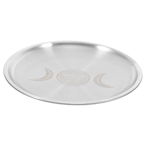 STOBAZA Bandeja Decorativa Inoxidable con Diseño de Luna y para Altar Porta Velas y Almacenamiento Plato para Ritual Wiccan y Decoración Hogar