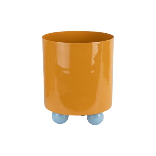 Present Time Blumentopf Double Funky Large - Gelb - 20x20x26cm - Rund - Metall - Pflanzkübel - Pflanzkübel - Übertopf - Übertopf für Pflanzen Indoor