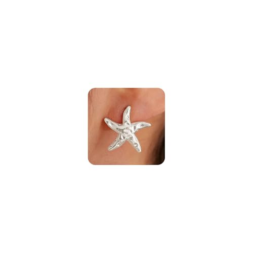 HANLI Étoile de Mer Boucles D'oreilles Femme Argent 925 Ladies Plage d'été Hypoallergénique Bijoux Cadeaux Pour Femmes