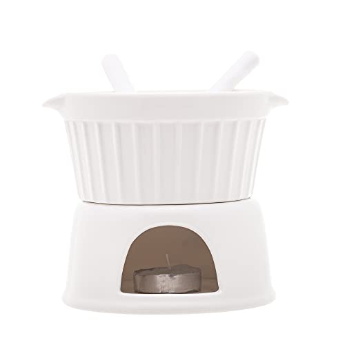 LYOR - Aparelho de Fondue 4 Peças de Porcelana Classic Branco 400ml - Ideal para Chocolate e Queijo