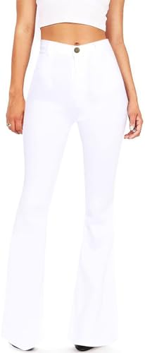 KDF Womens White Bell Bottom Jeans for Women High Waisted Flare Bootcut Stretch Slimming Bell Bottom Pants for Women 8 White