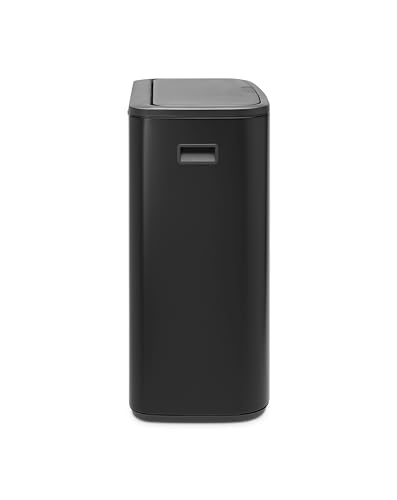 Brabantia Bo Touch-Top Trash Can - 2 x 8 Gal Inner Buckets (Matt Black) Waste/Recycling Garbage Can, Removable Compartments