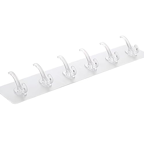 HOMEZY Premium Wall Mounted Adhesive Hook Rack with 6 Clear