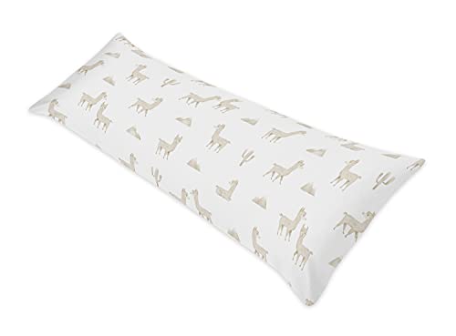 Sweet Jojo Designs Housse de coussin de corps Boho Lama (coussin non inclus) - Beige neutre Taupe Marron et blanc Bohème Sud-Ouest Aztèque Aquarelle Montagne Cactus Alpaga Animal de ferme Cover