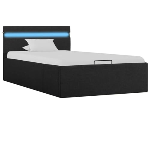 Cinyiqo Cama canapé hidráulica almacenaje LED, Cama Abatible Horizontal, Canapes Matrimonio, Base Cama, Tela Gris Oscuro 90x200cm
