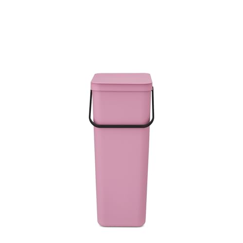 Image of Brabantia Sort & Go Recycle Bin 40L (Lilac Pink), Space-Efficient Plastic Recycle Container with Handle, Removable and Stay-Open Lid, Easy to Clean Kitchen Bin without Nooks and Rims