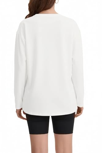 Suncife Damen-Shirt, Übergröße, langärmelig, Herbst, Fitnessstudio, Freizeit, lockere Passform, Workout-T-Shirts, Sweatshirt, weiß, M