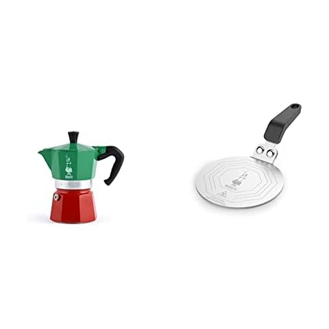 Bialetti 5323 Espressokocher-5323 Espressokocher, Aluminium, Grün,Rot,Weiß & Moka Induktionskochteller Adapter für die Verwendung von Kaffeekannen und Kochgeschirr Cover