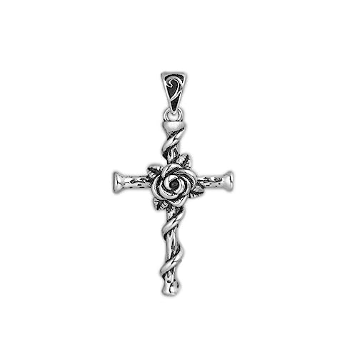 Pendentif chrétien en argent pour homme et femme : croix d'épine 3D