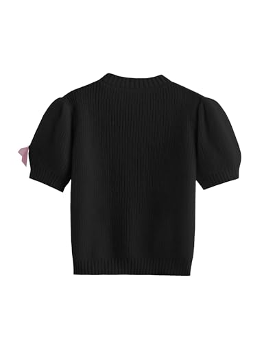 Women's Sweaters Knitted Crewneck Puff Bubble Short Sleeve Pullover Tops Casual Bow T Shirts Chic Blouses2