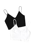 SweatyRocks Women's Plus Size Spaghetti Strap V Neck Basic Crop Cami Top Pack of 2 Black White 2XL