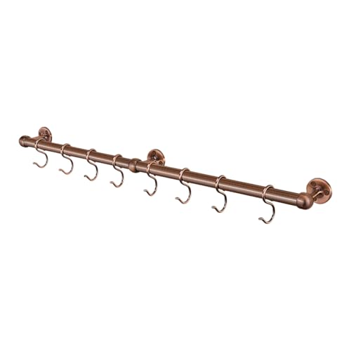Image of Stiley Living Kitchen Utensil Rail Hanging System Wall Mounted Storage Rack with Hooks – Heavy Duty Metal Utensil Holder Bar (Antique Copper, 600mm)