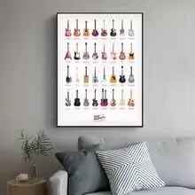 BMGKYAGL Poster di chitarre famose, strumenti musicali, dipinti su tela, musica retrò, rock, arte murale per soggiorno, arredamento per la casa (60x90 cm/cornice interna)