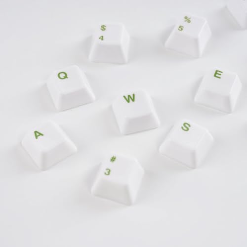 Image of Ceramic Keycap Set for 61 /67 /68 ANSI Keyboards 96 Keys (White with Green) | Mechanical Keyboards Alumina Ceramic, Scratch-Resistant, Gloss Finish, TKL Layout, Comfortable Typing
