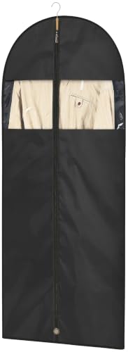 Moucas Dress Bags for Gowns, 57" Long Garment Bags for Hanging Clothes, Foldable Dress Cover with Clear Window, Ideal for Fur Coats & Long Dresses (Black, 1 Pack)