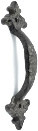 Vintage Metal Door Handle Cast Iron Fleur de Lis Rustic Gate Pull Set of 6