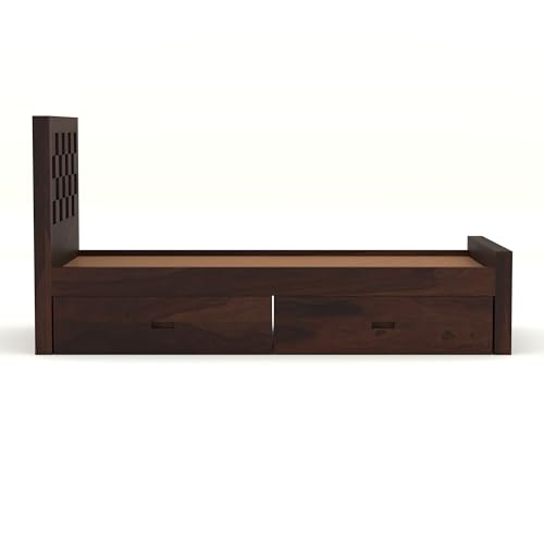 Image of Solid Sheesham Wood Single Size Bed with 2 Drawer Storage Wooden Single Cot Bed for Home Living Room Bedroom Guest Room Hotel (Walnut, Size 6 * 3)