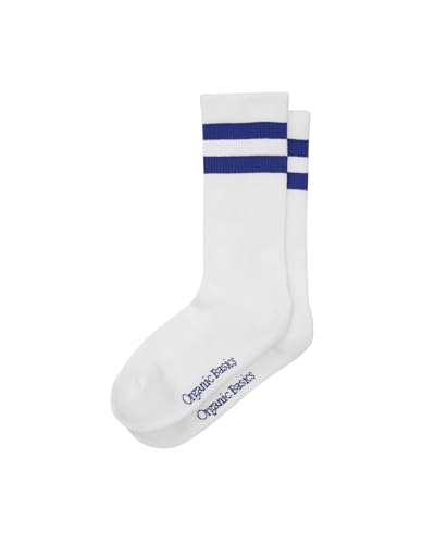 Organic Basics Unisex Core Stripe Crew Socks 3-pack, White/Vibrant Blue,