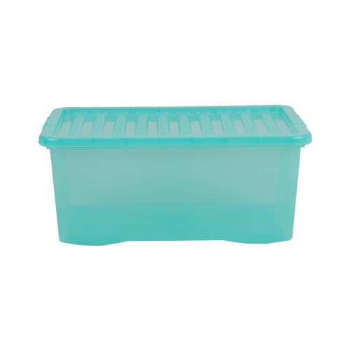 Image of Wham Crystal Plastic Storage Boxes With Lids Home Office Stackable Nestable Container Box, 45L Easy fit Underbed Protective Storage Box, 60 x 40 x 25 cm - Tint Spearmint (Set of 3)