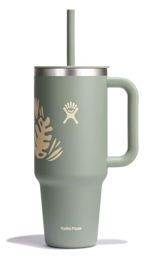 Hydro Flask 40 Oz All Around Stainless Steel Travel Tumbler with Leak Resistant Flexible Straw Press-in Lid, Botanical Bliss Agave