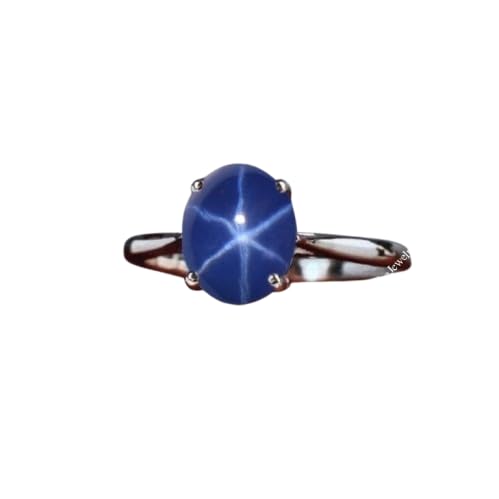Blue Star Engagement Ring – 6 Ray Star Sapphire Ring for Women, 925 Sterling Silver Band, Timeless Luxury