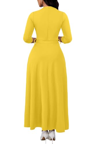 Image of FANDEE Maxi Dress for Women, Casual V Neck 3 /4 Sleeve Long Dresses with Pockets