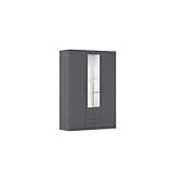 Rauch Möbel Belfast Kleiderschrank, Schrank, Garderobe, Organizer, 3-türig, mit Spiegel, 2 Schubladen für mehr Stauraum, Farbe Grau metallic, Schwarz, Stangengriff Grau metallic, 136x197x54cm