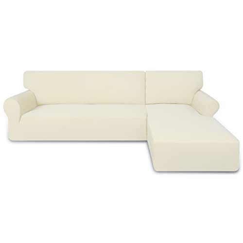 Purefit Super Stretch Sectional Couch Covers - 2 Pcs Spandex Non Slip Sofa Covers With Elastic Bottom For L Shape Sectional Sofa Couch, Great For Kids & Pets (3 Seat Sofa + 3 Seat Chaise, Ivory) #TOP14
