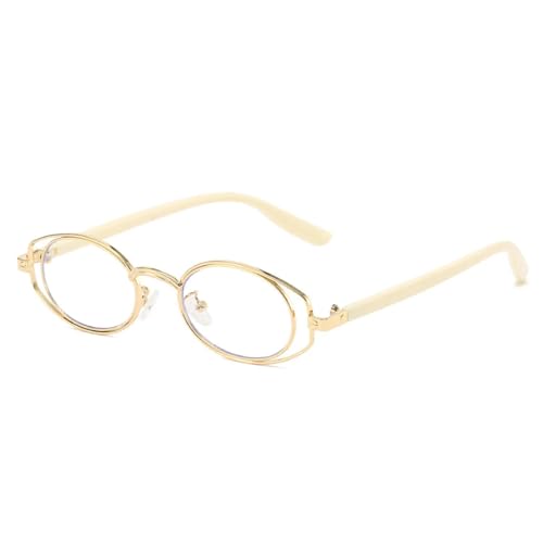 Image of PYYLTTP Vintage Double-circle Oval Glasses Frame Men Eyeglasses Women Luxury Eyewear sunglasses(Beige Clear)