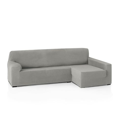 FAVERTI® Funda Elástica Chaise Longue Brazo Largo Derecho (Visto de Frente) | Modelo Reale | Gris Claro | Funda Sofá Chaise | Protector de Calidad de Tejido Jacquard Tacto algodón