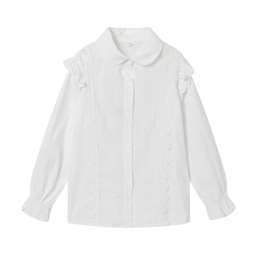 Image of LittleSpring Girls Button Down Shirt for Kids Peter Pan Collar Ruffle Blouse