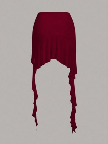 Womens Summer Casual Plain Low Waist Solid Color Slim Fit Asymmetrical Pleated Skirt4