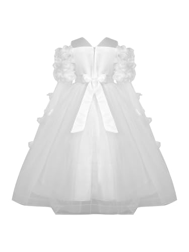 Vestido de comunión para niña con flor 3D traje de fiesta de tul y encaje formal elegante 4