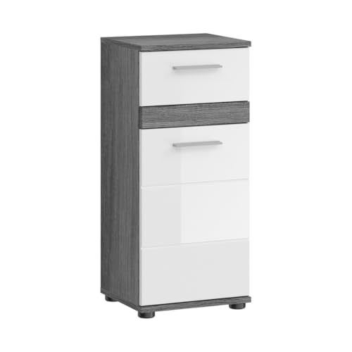 Meublorama Armoire de Salle de Bain – Collection William – 2 niches, 1 Porte, 1 tiroir – Coloris Blanc et chêne cendré