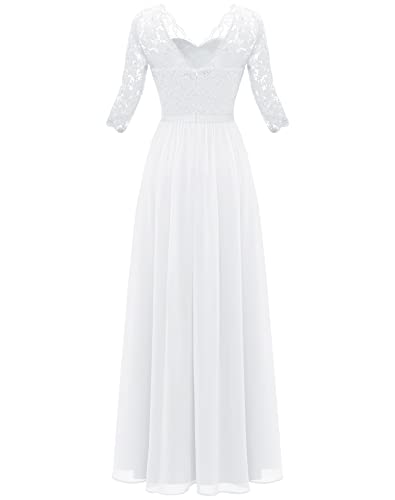 Daisyaner Women's Formal Floral Lace Evening Party Maxi Dress Elegant Half Sleeve V-Neck Dresses For Wedding Guest White S #TOP5