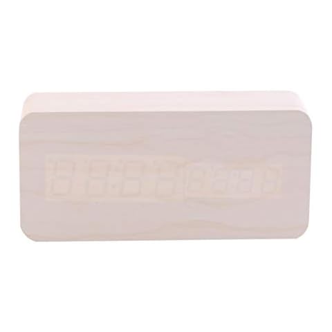 Wooden Digital Alarm Clock, LED Display Bedside Clock Wood Fashion MultiFunction USB Alarm Block Time Temperature Sound Control for Desk Table Bedroom Office Kids Families (White Wood White Light) Cover