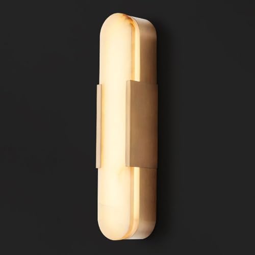 Image of 19.7 inch Natural Alabaster Wall Sconce Modern Brass Bedroom Bedside Marble Wall Lamp for Bathroom Indoor 7W LED Mirror Wall Light Vanity Light Fixtures Perfect for Hallway Living Room 3000K